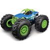 Maisto Rock Hopper Pro Series 2.4GHz USB rechargeable RC car blue Qatar, A blue and lime green remote control monster truck with oversized black tires, shown on a clean white background.